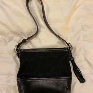 Coach mini handbag black fabric and leather